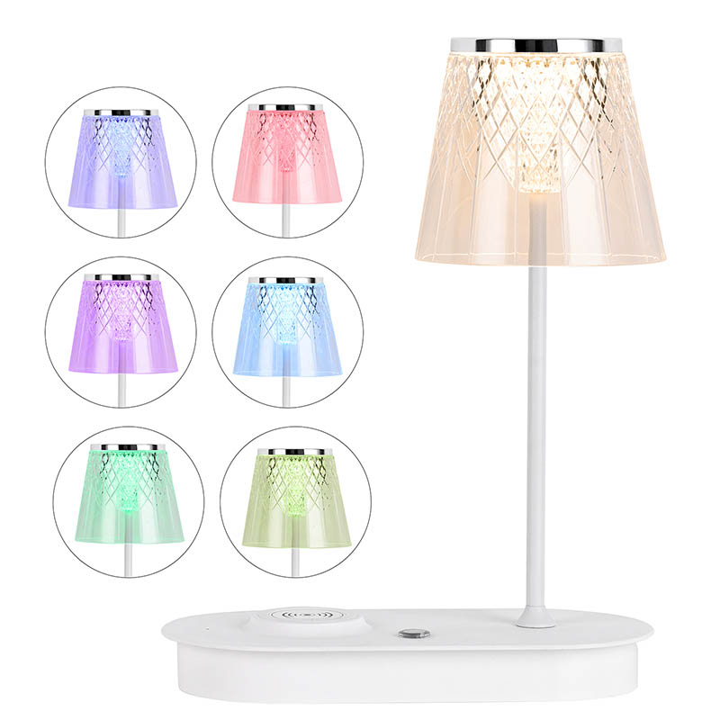 لامپ میز شفاف سایه LED با شارژر بی سیم